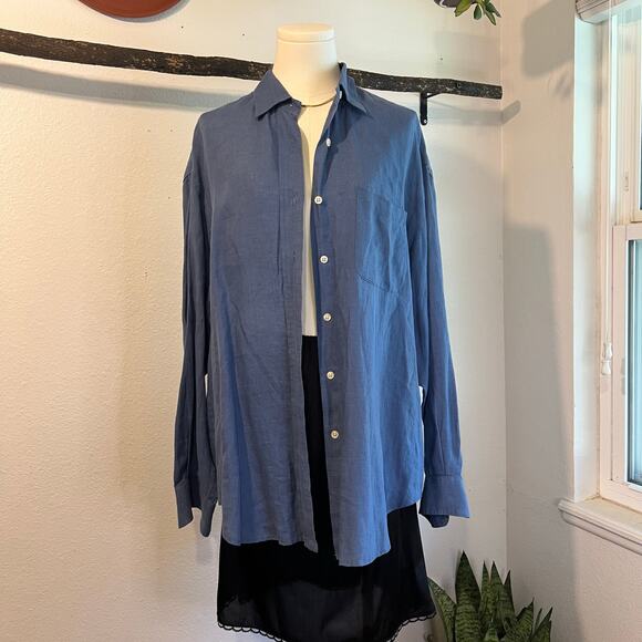 Ralph Lauren Blue 100% Linen Long Sleeve Button Down Layering Shirt Size Large - Picture 1 of 10
